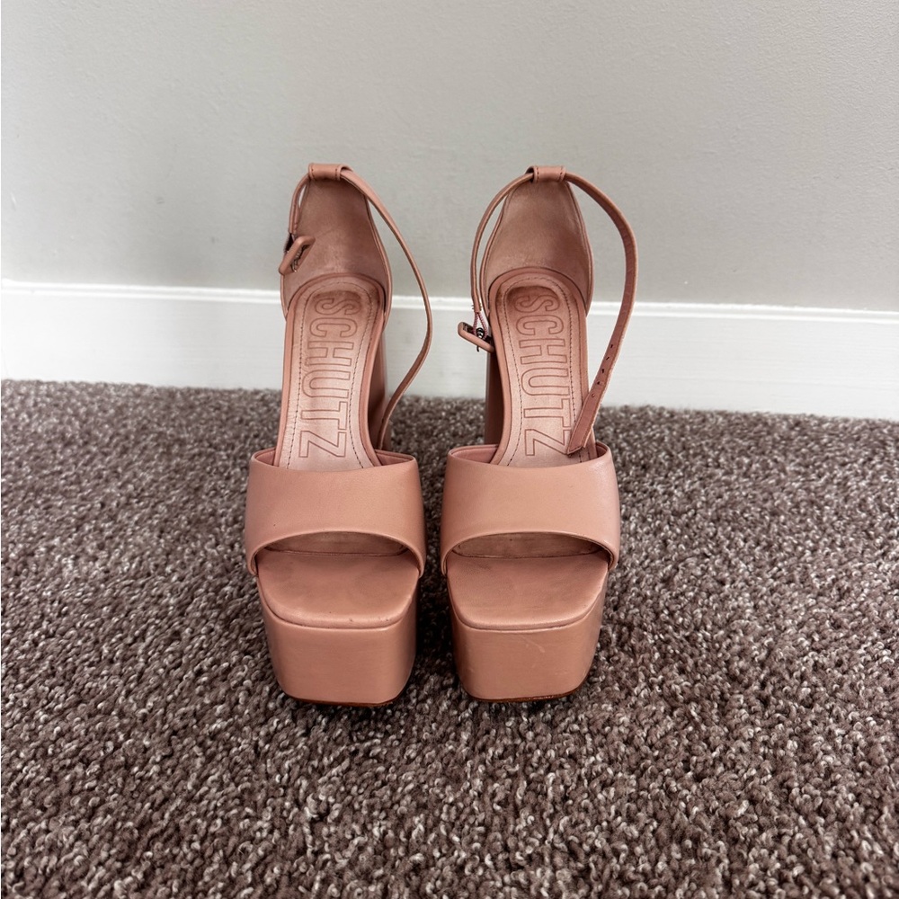 SCHUTZ Nude Lenne Leather Platform Ankle-Strap Sandals